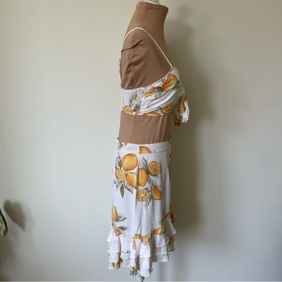 For Love & Lemons Limonada Yellow White Citrus Ruffle Skirt Top Set EUC Size S/M - Picture 6 of 12